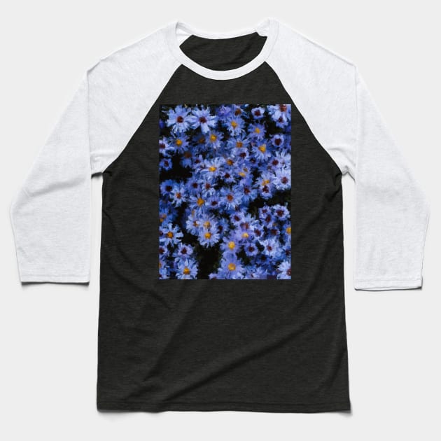 Gradient blue garden flowers pattern oil painting Baseball T-Shirt by DigitPaint